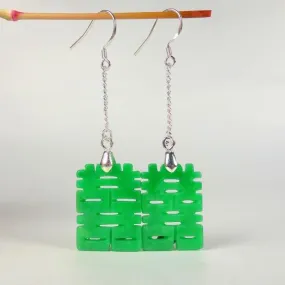 925 Silver Natural Green Jade Double Happiness Earrings DIY by Hand for Chinese Wedding