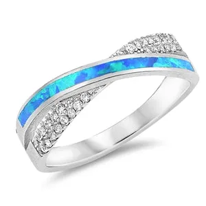 925 Silver Ring With White Opal Inlay & CZ