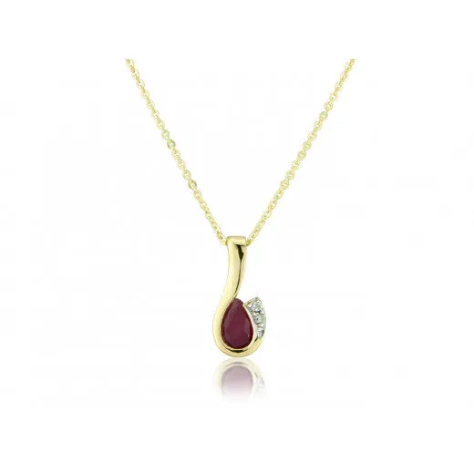 9ct Gold Ruby And Diamond Curl Pendant