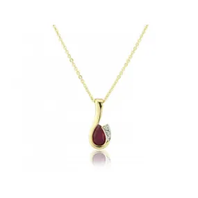 9ct Gold Ruby And Diamond Curl Pendant