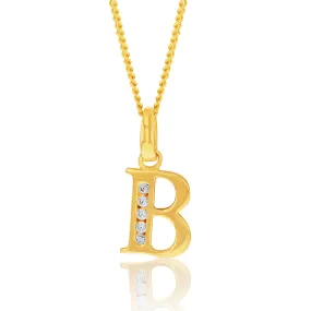 9ct Yellow Gold Initial B Zirconia Pendant