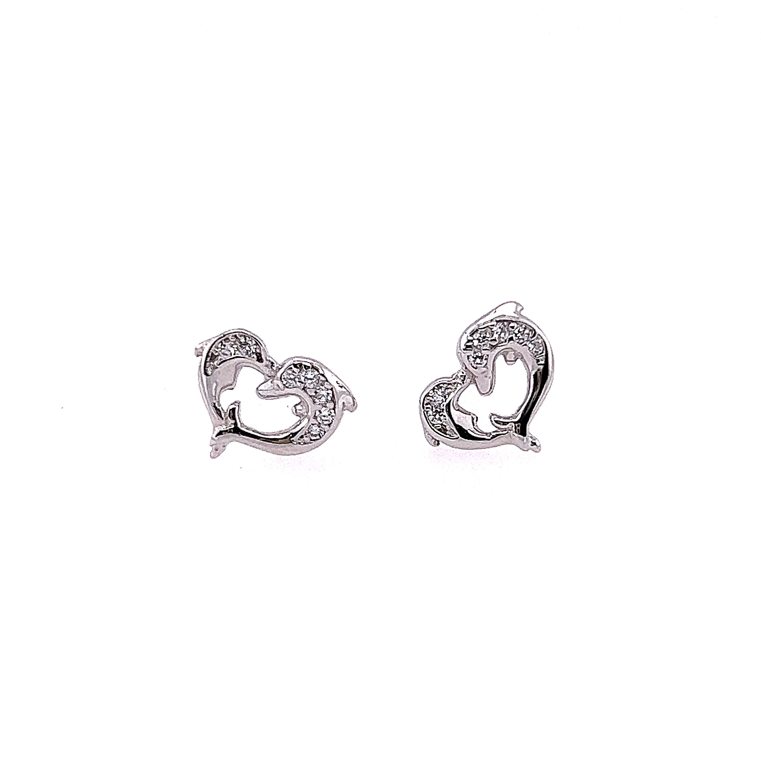 A297 Dolphin Heart with CZ Pave Post Earrings