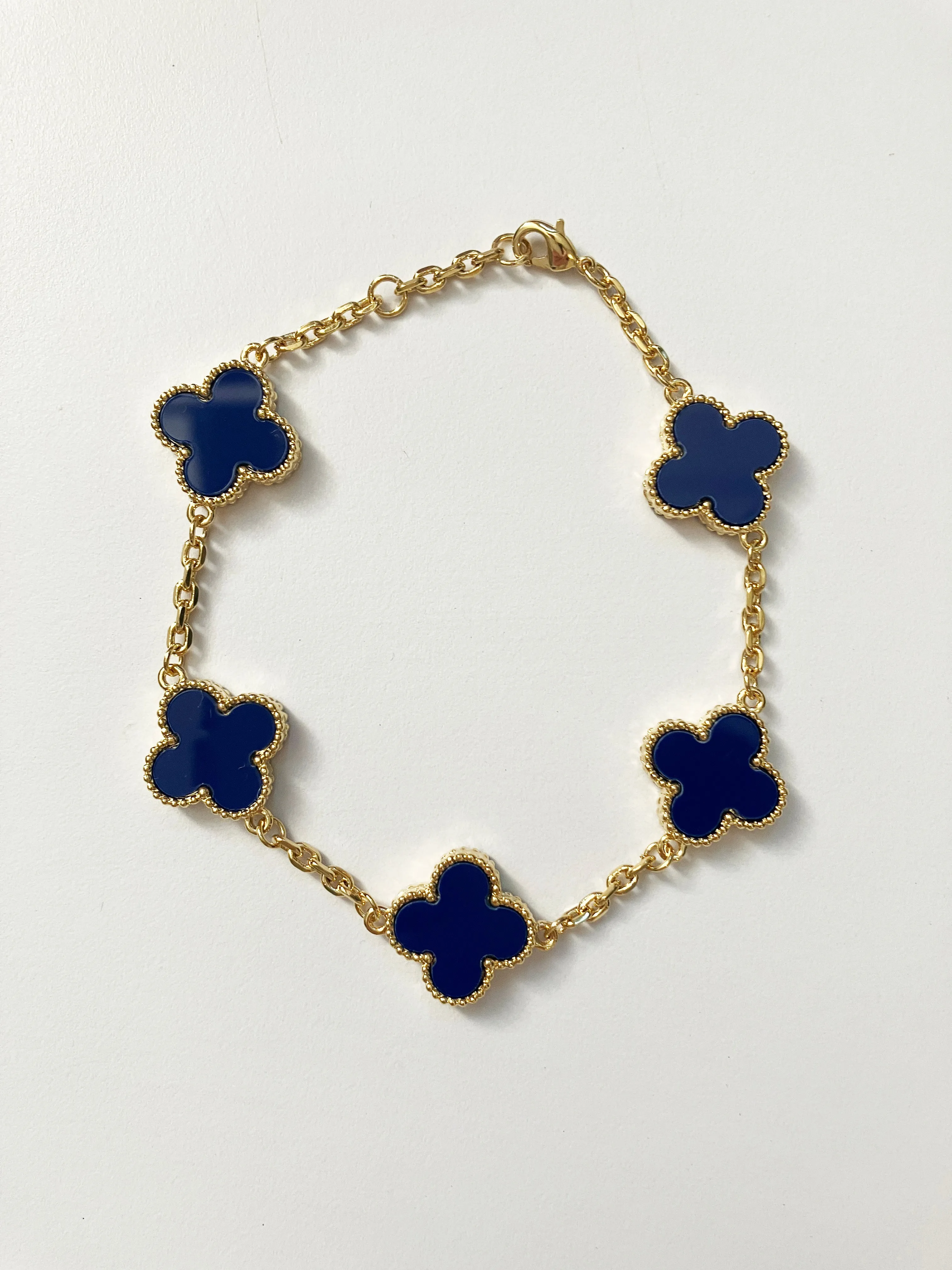 Adjustable 8.5" Lapis Lazuli Quatrefoil Bracelet