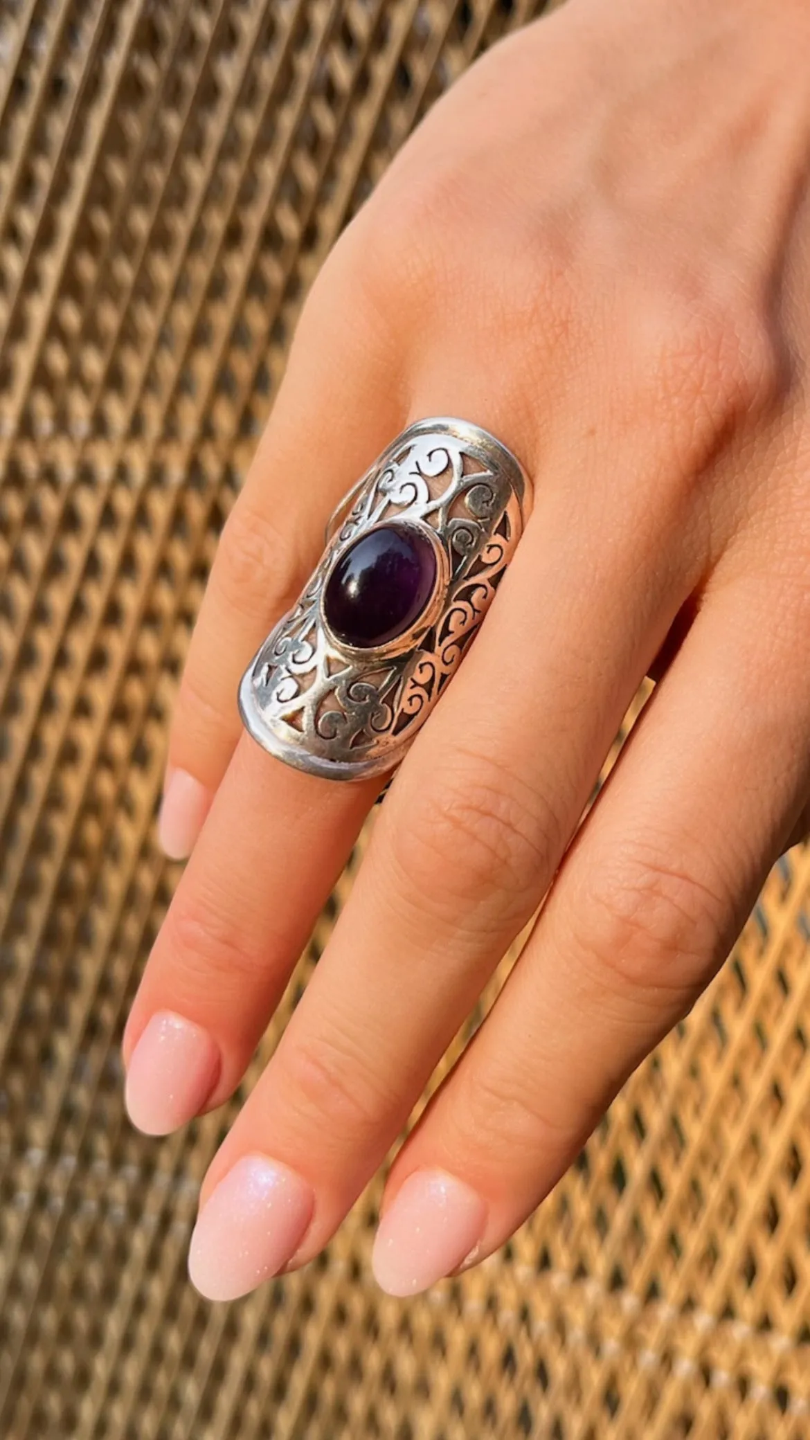 Amethyst Cuff Sterling Silver Ring