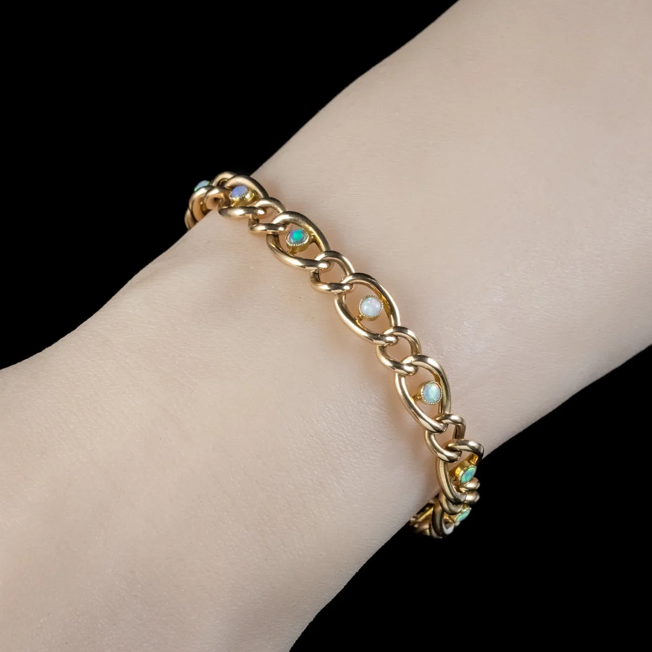 Antique Victorian Opal Curb Bracelet 15ct Gold Circa 1900