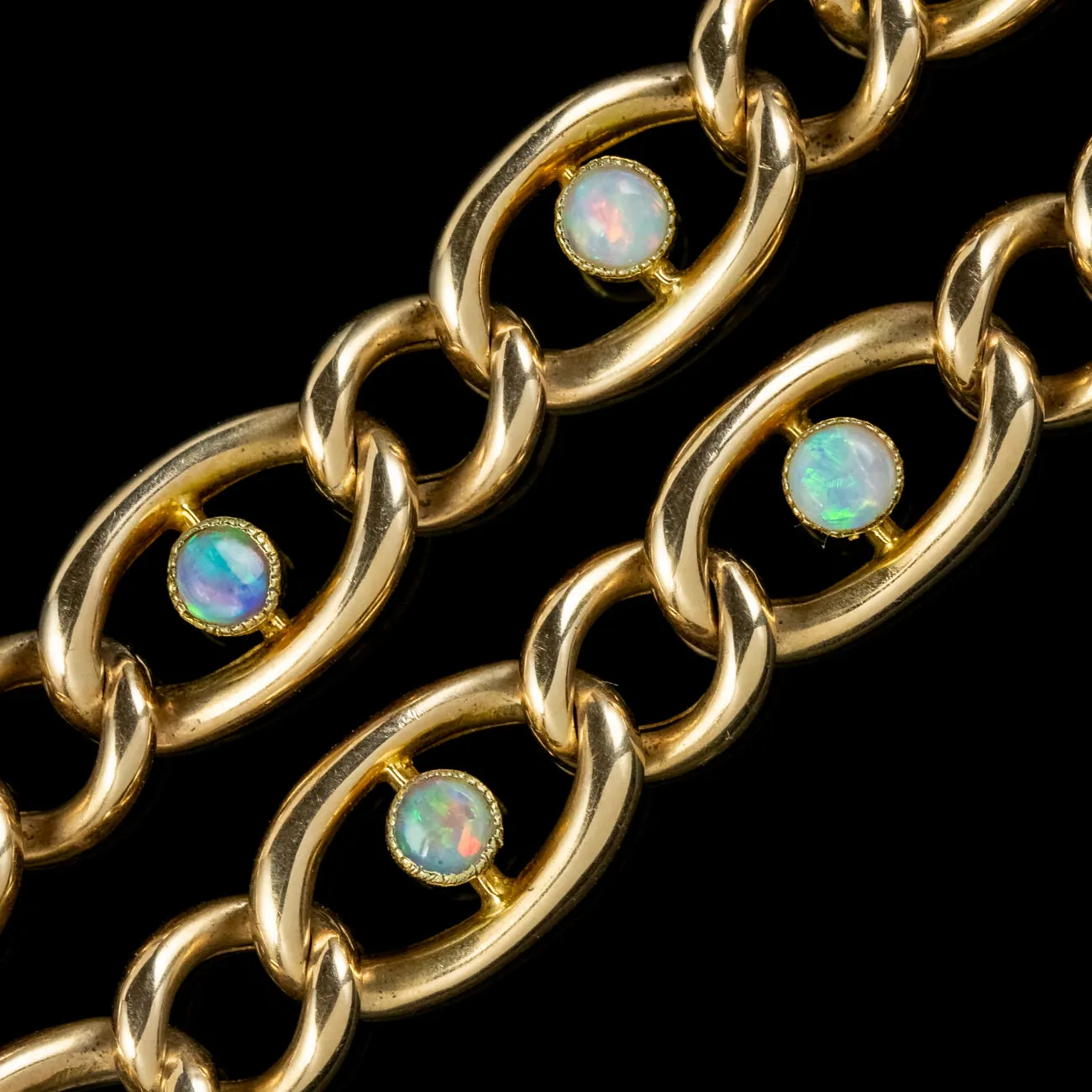 Antique Victorian Opal Curb Bracelet 15ct Gold Circa 1900