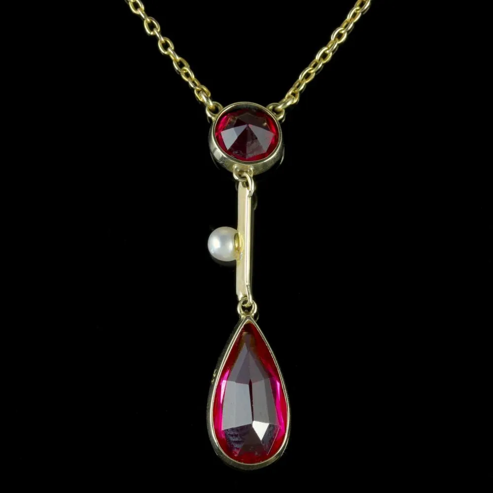 Antique Victorian Ruby Necklace 15Ct Gold Pearl Circa 1890