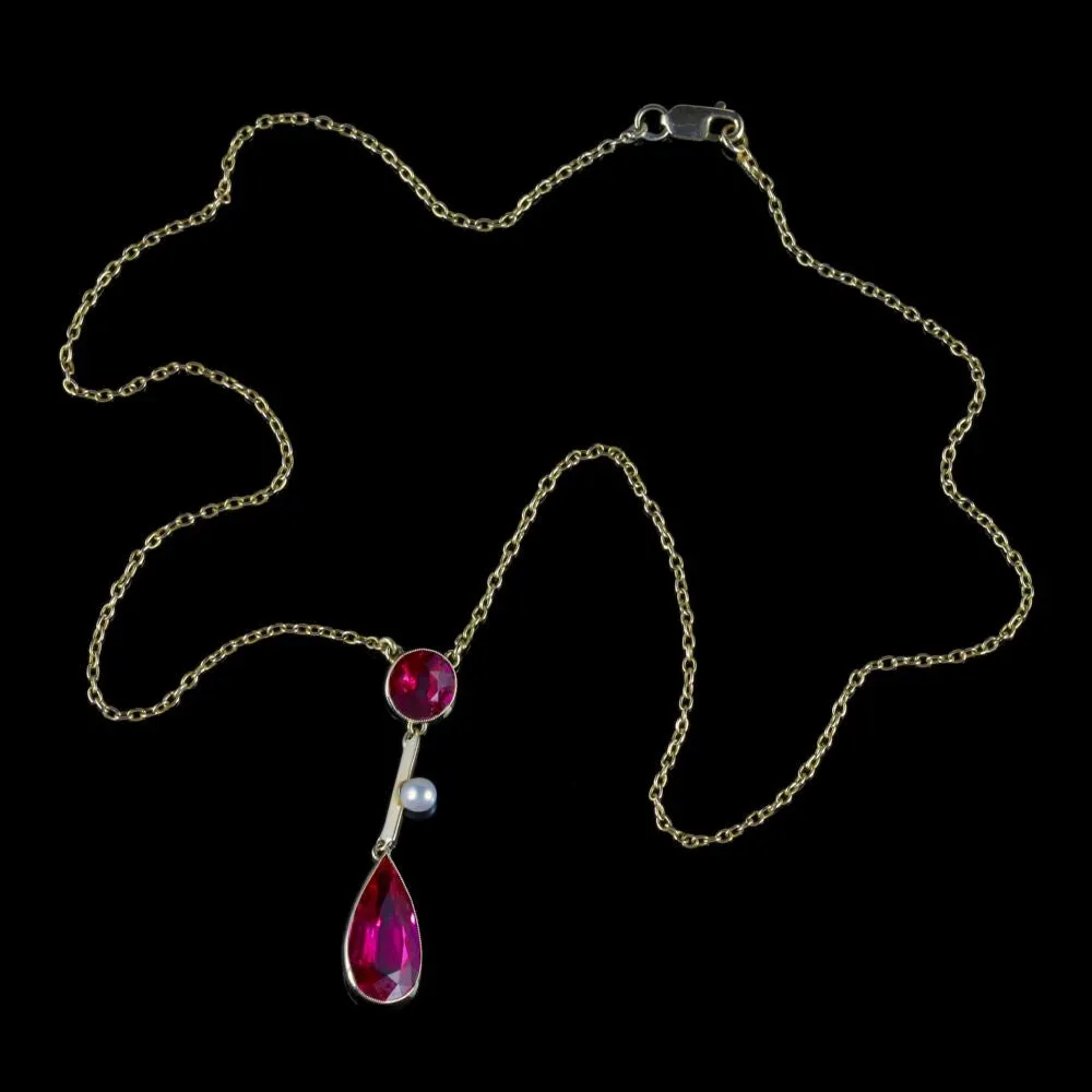 Antique Victorian Ruby Necklace 15Ct Gold Pearl Circa 1890