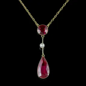 Antique Victorian Ruby Necklace 15Ct Gold Pearl Circa 1890