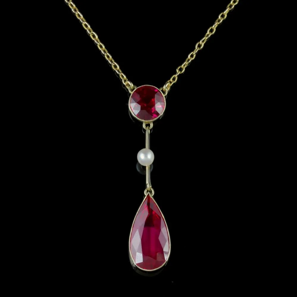 Antique Victorian Ruby Necklace 15Ct Gold Pearl Circa 1890