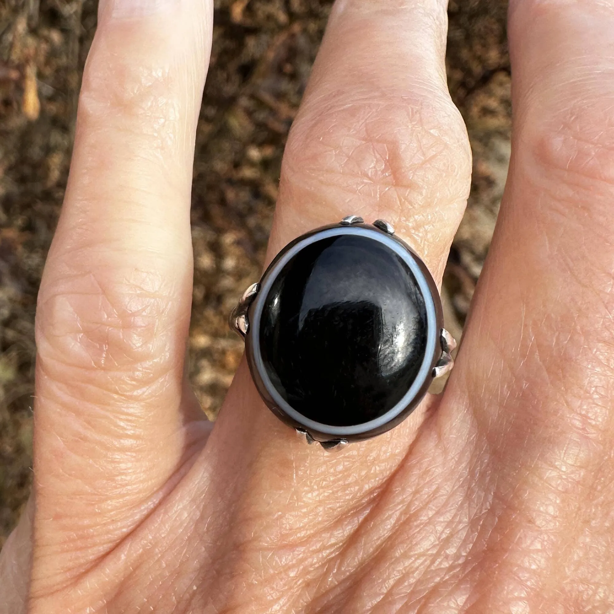 Antique Victorian Silver Banded Bullseye Agate Ring