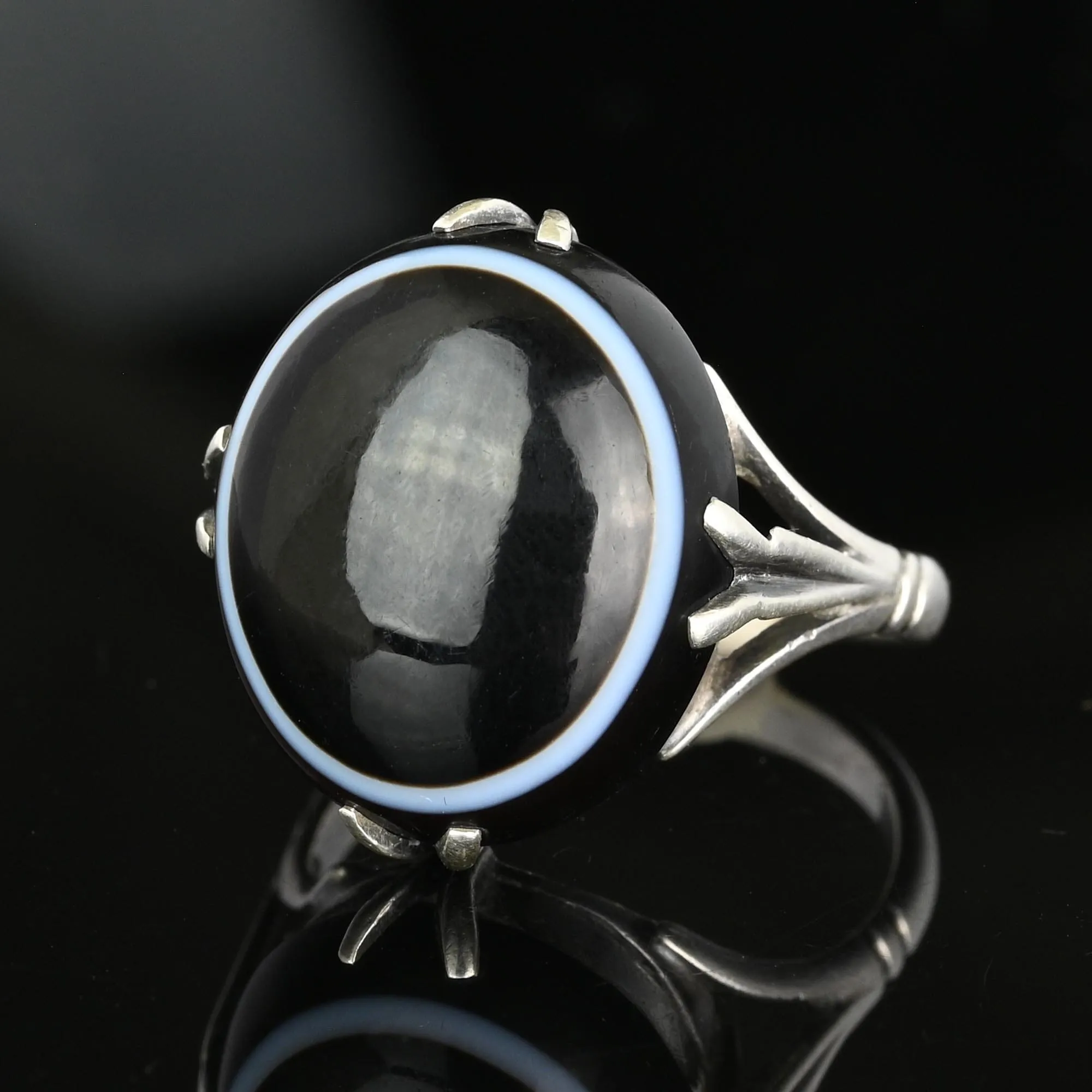 Antique Victorian Silver Banded Bullseye Agate Ring