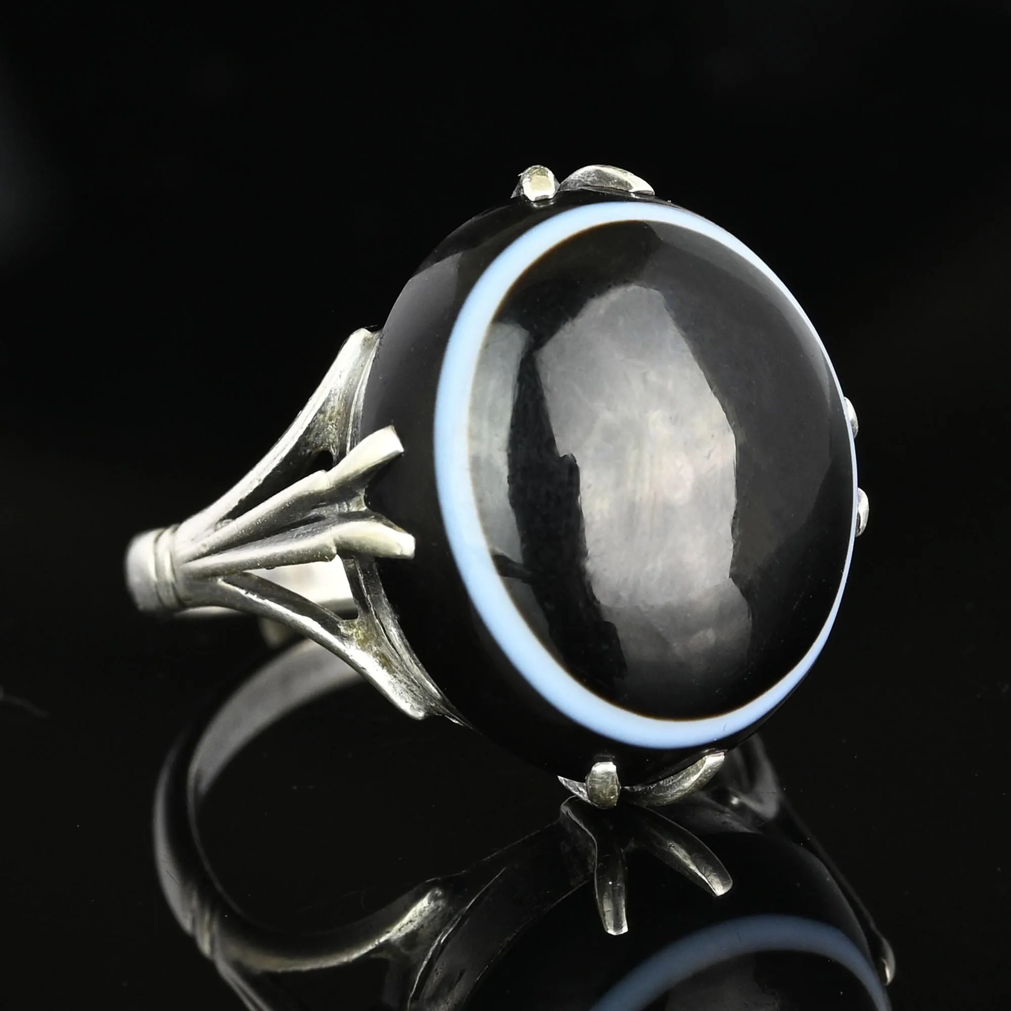 Antique Victorian Silver Banded Bullseye Agate Ring