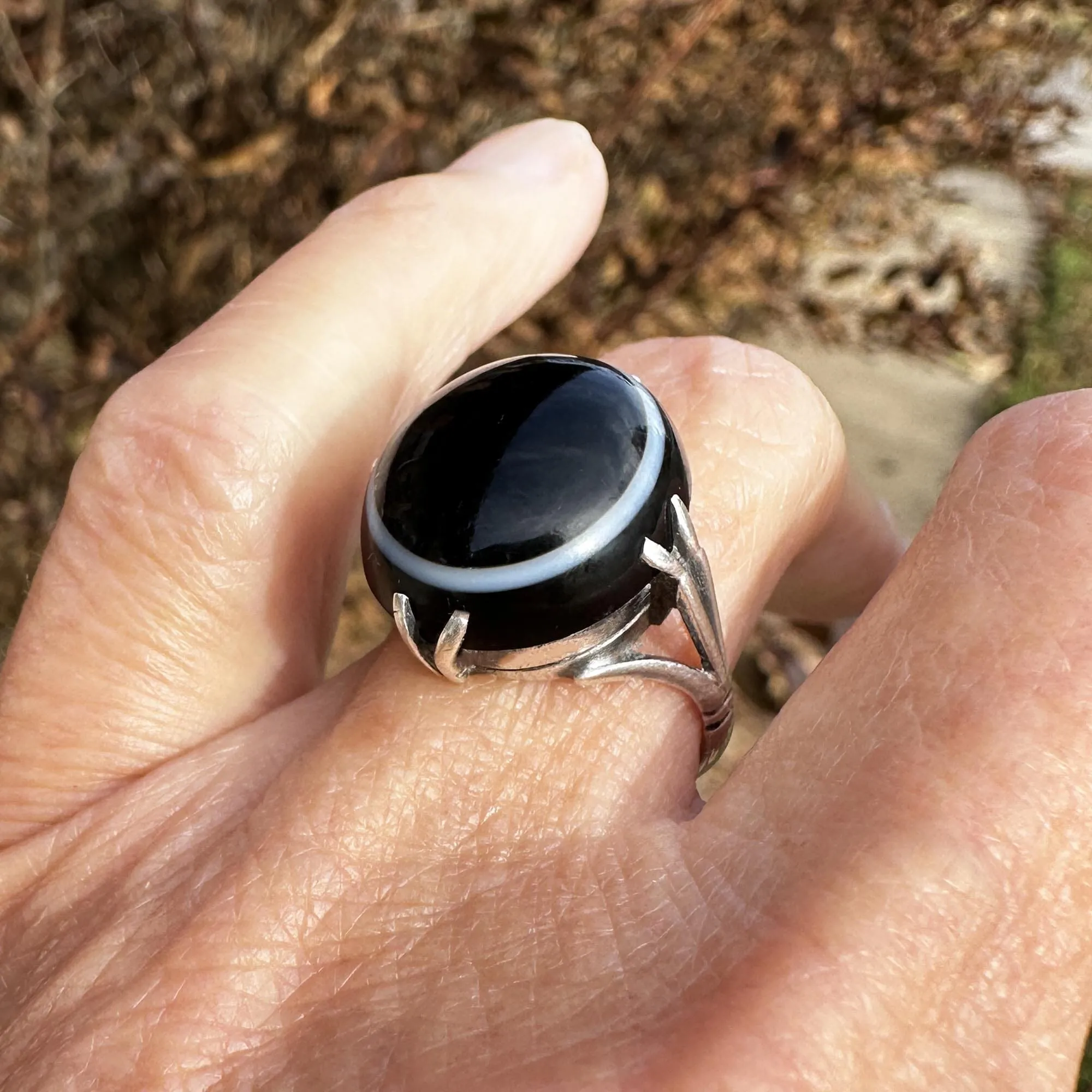 Antique Victorian Silver Banded Bullseye Agate Ring