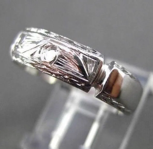 ANTIQUE WIDE 14KT WHITE GOLD 3D FILIGREE SQUARE WEDDING ANNIVERSARY RING #18952