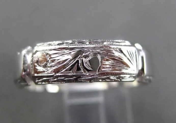 ANTIQUE WIDE 14KT WHITE GOLD 3D FILIGREE SQUARE WEDDING ANNIVERSARY RING #18952