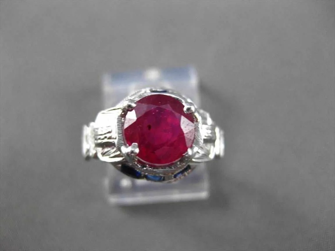 ANTIQUE WIDE 2.37CTW AAA RUBY & SAPPHIRE 14KT WHITE GOLD ENGAGEMENT RING #22129