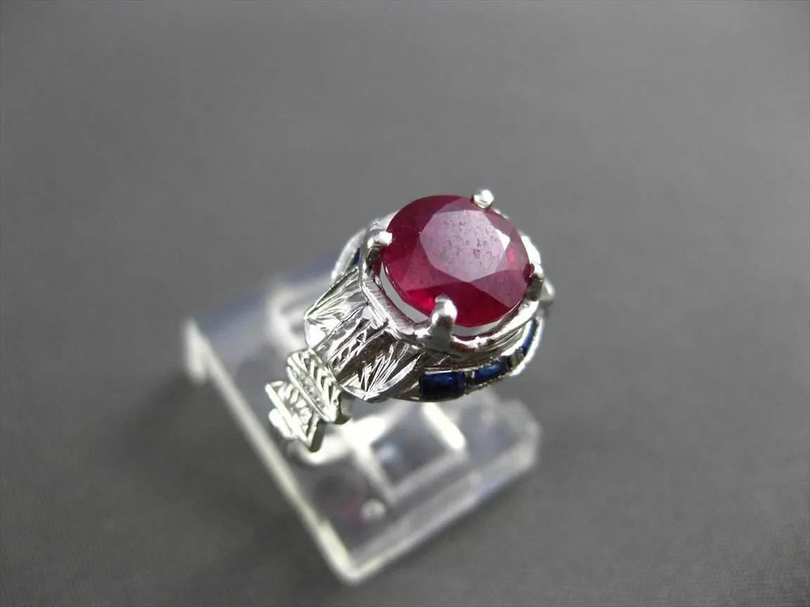 ANTIQUE WIDE 2.37CTW AAA RUBY & SAPPHIRE 14KT WHITE GOLD ENGAGEMENT RING #22129