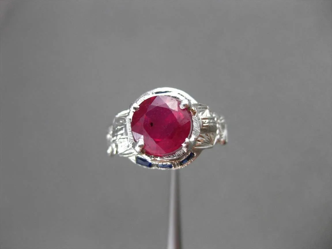 ANTIQUE WIDE 2.37CTW AAA RUBY & SAPPHIRE 14KT WHITE GOLD ENGAGEMENT RING #22129