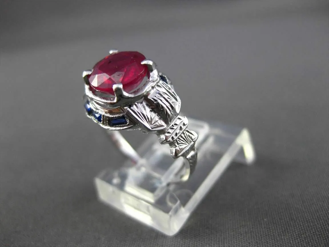 ANTIQUE WIDE 2.37CTW AAA RUBY & SAPPHIRE 14KT WHITE GOLD ENGAGEMENT RING #22129