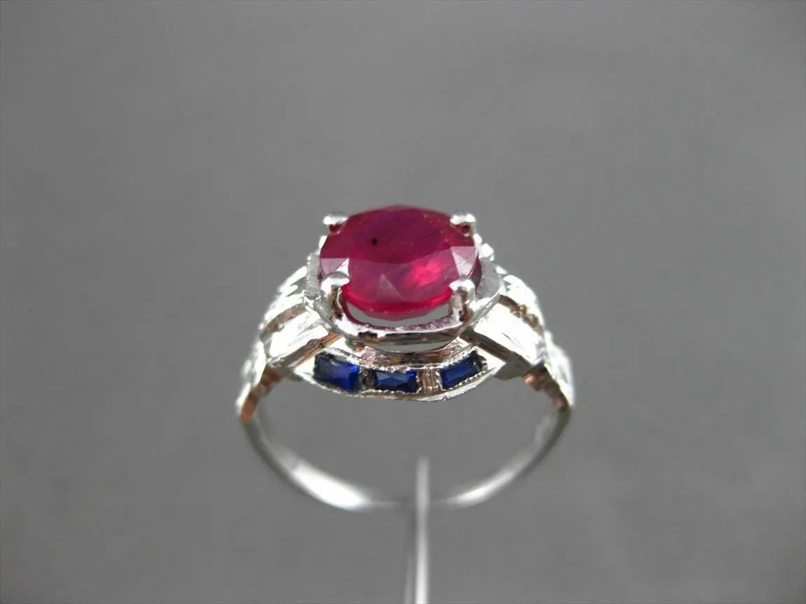 ANTIQUE WIDE 2.37CTW AAA RUBY & SAPPHIRE 14KT WHITE GOLD ENGAGEMENT RING #22129