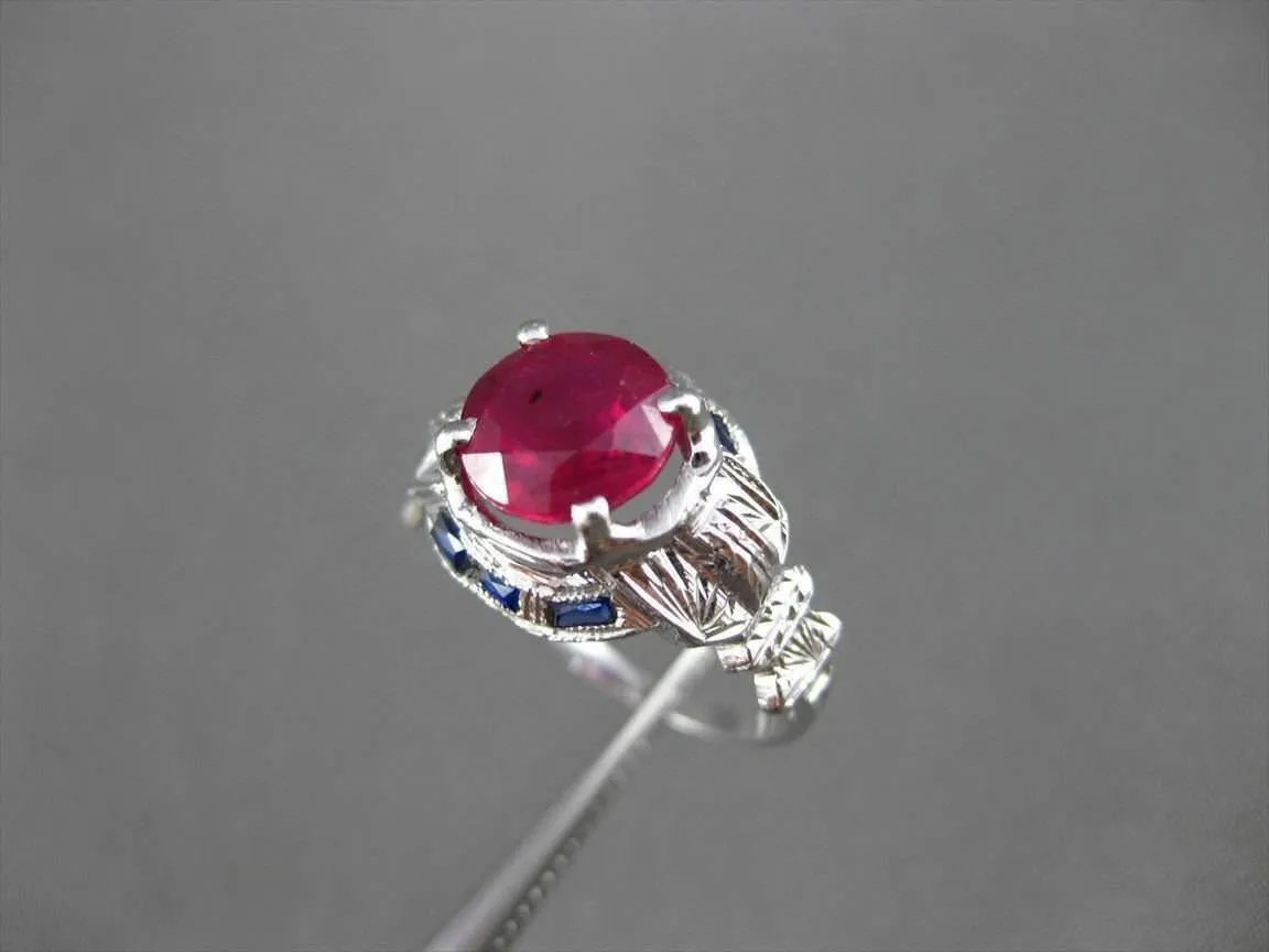 ANTIQUE WIDE 2.37CTW AAA RUBY & SAPPHIRE 14KT WHITE GOLD ENGAGEMENT RING #22129