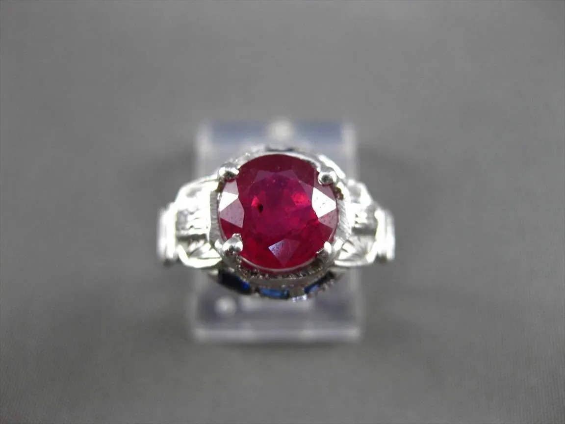 ANTIQUE WIDE 2.37CTW AAA RUBY & SAPPHIRE 14KT WHITE GOLD ENGAGEMENT RING #22129