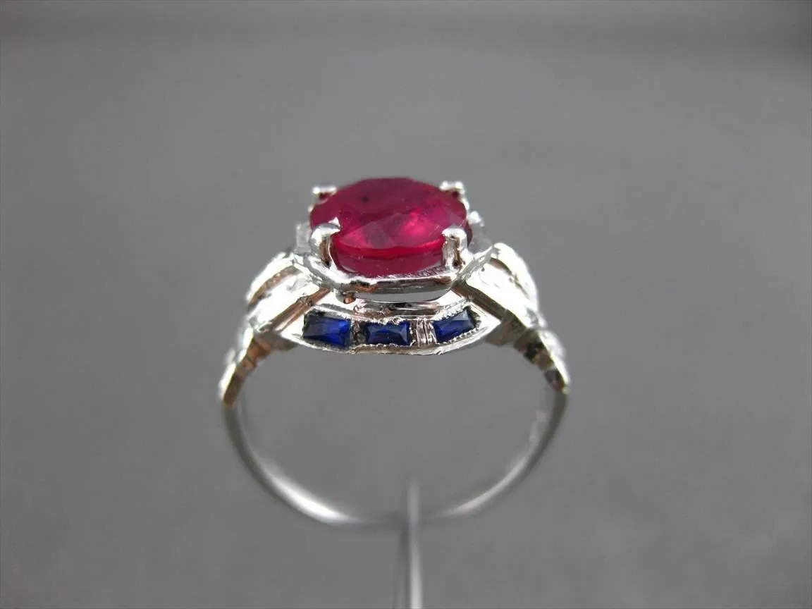 ANTIQUE WIDE 2.37CTW AAA RUBY & SAPPHIRE 14KT WHITE GOLD ENGAGEMENT RING #22129