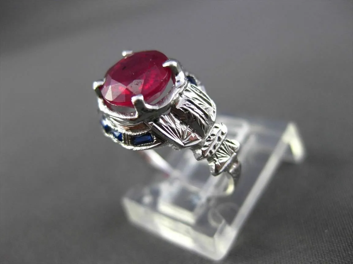 ANTIQUE WIDE 2.37CTW AAA RUBY & SAPPHIRE 14KT WHITE GOLD ENGAGEMENT RING #22129