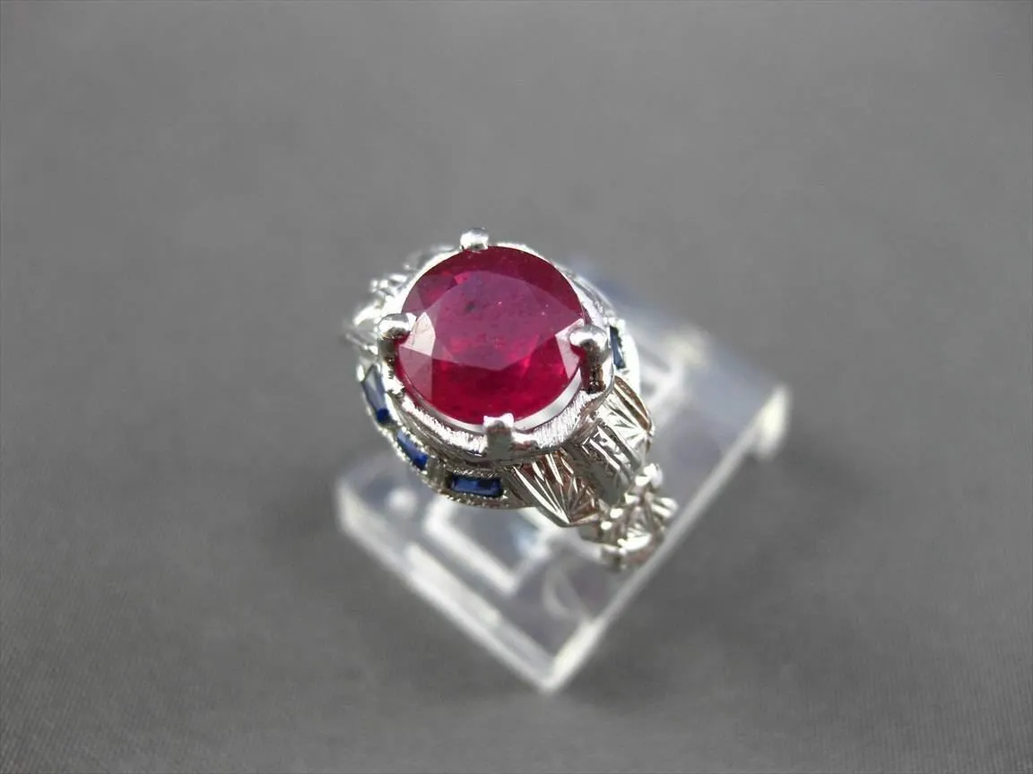 ANTIQUE WIDE 2.37CTW AAA RUBY & SAPPHIRE 14KT WHITE GOLD ENGAGEMENT RING #22129