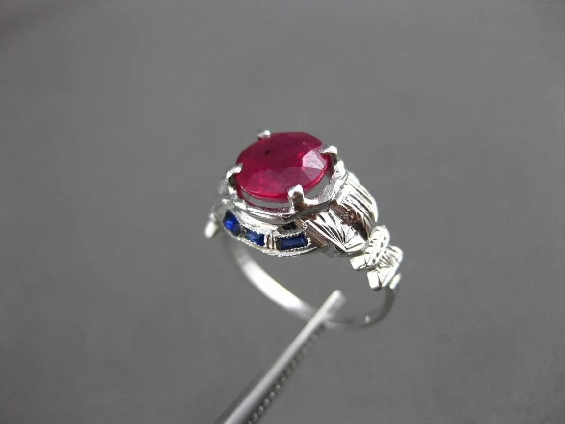 ANTIQUE WIDE 2.37CTW AAA RUBY & SAPPHIRE 14KT WHITE GOLD ENGAGEMENT RING #22129