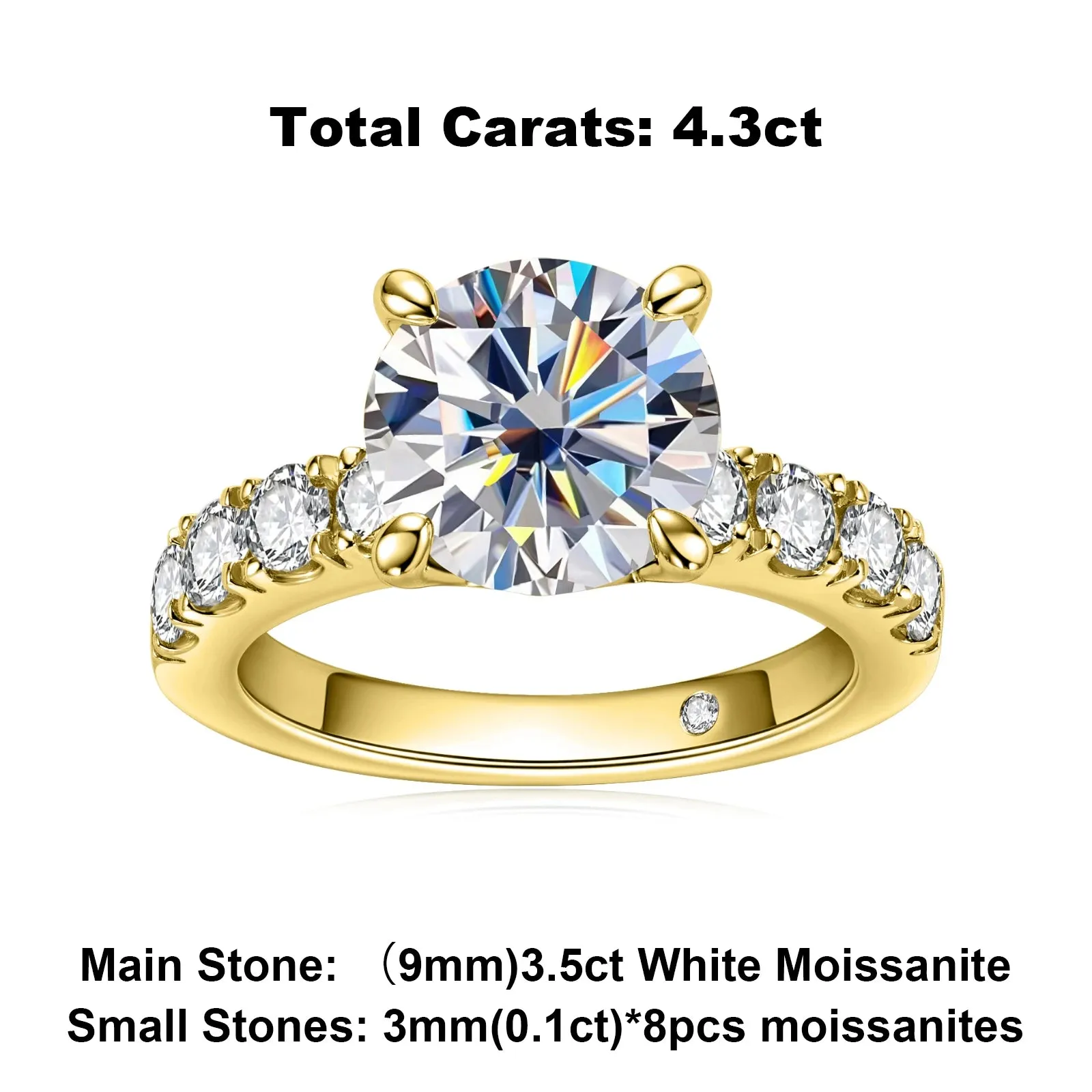 AnuJewel 4.3cttw D Color Moissanite Engagement Rings 925 Sterling Silver 18k Gold Plated Lab Created Diamond Wedding Band Rings