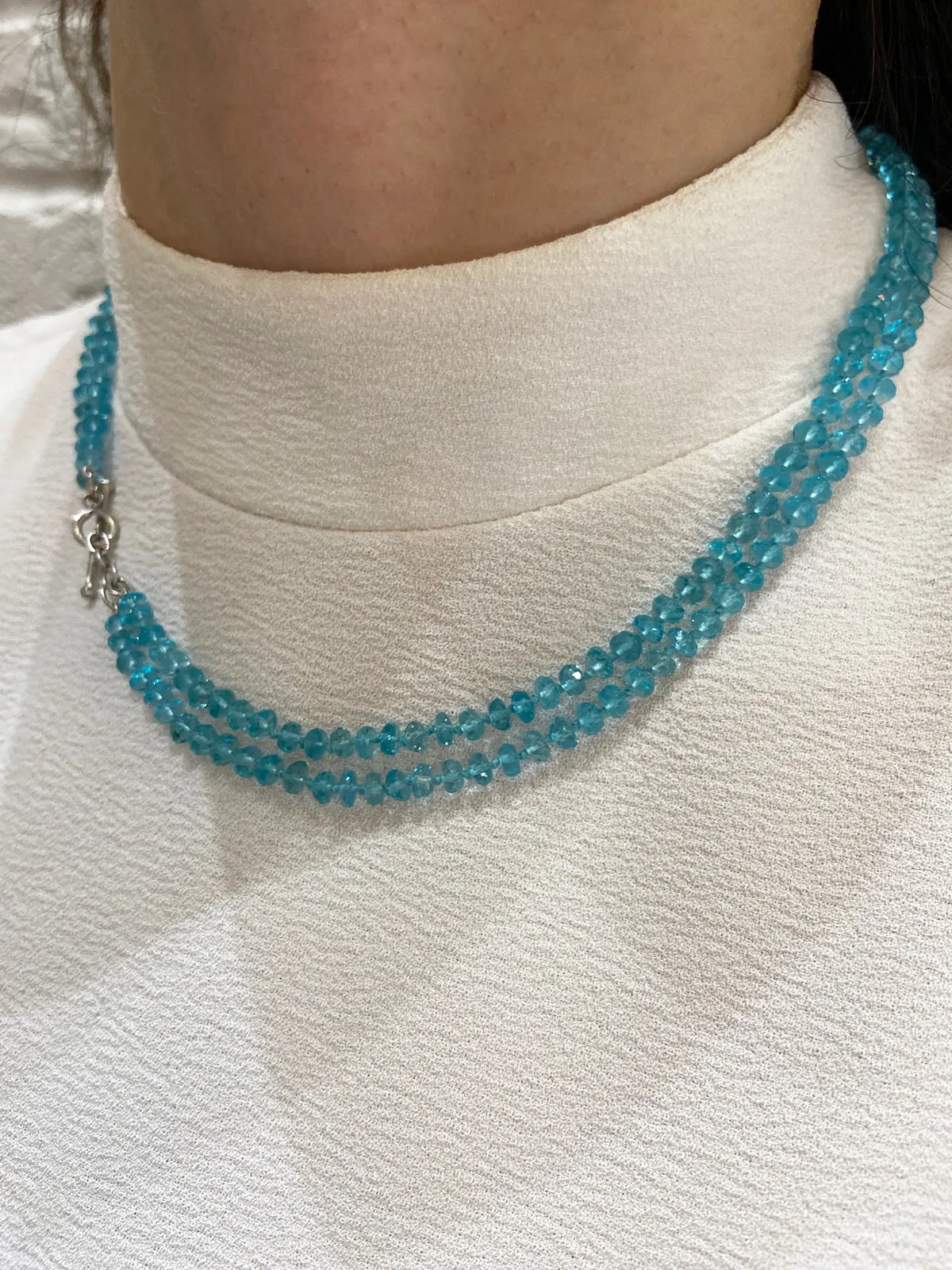 Apatite Beaded Double Strand Platinum Necklace