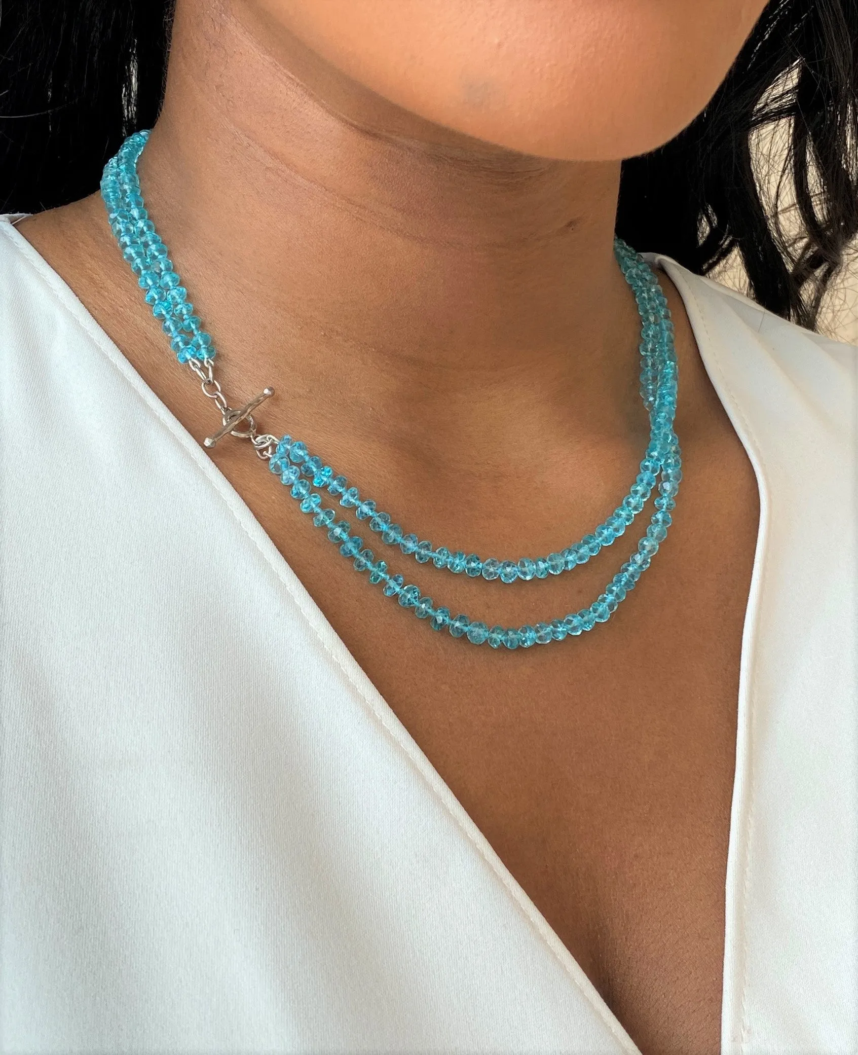 Apatite Beaded Double Strand Platinum Necklace