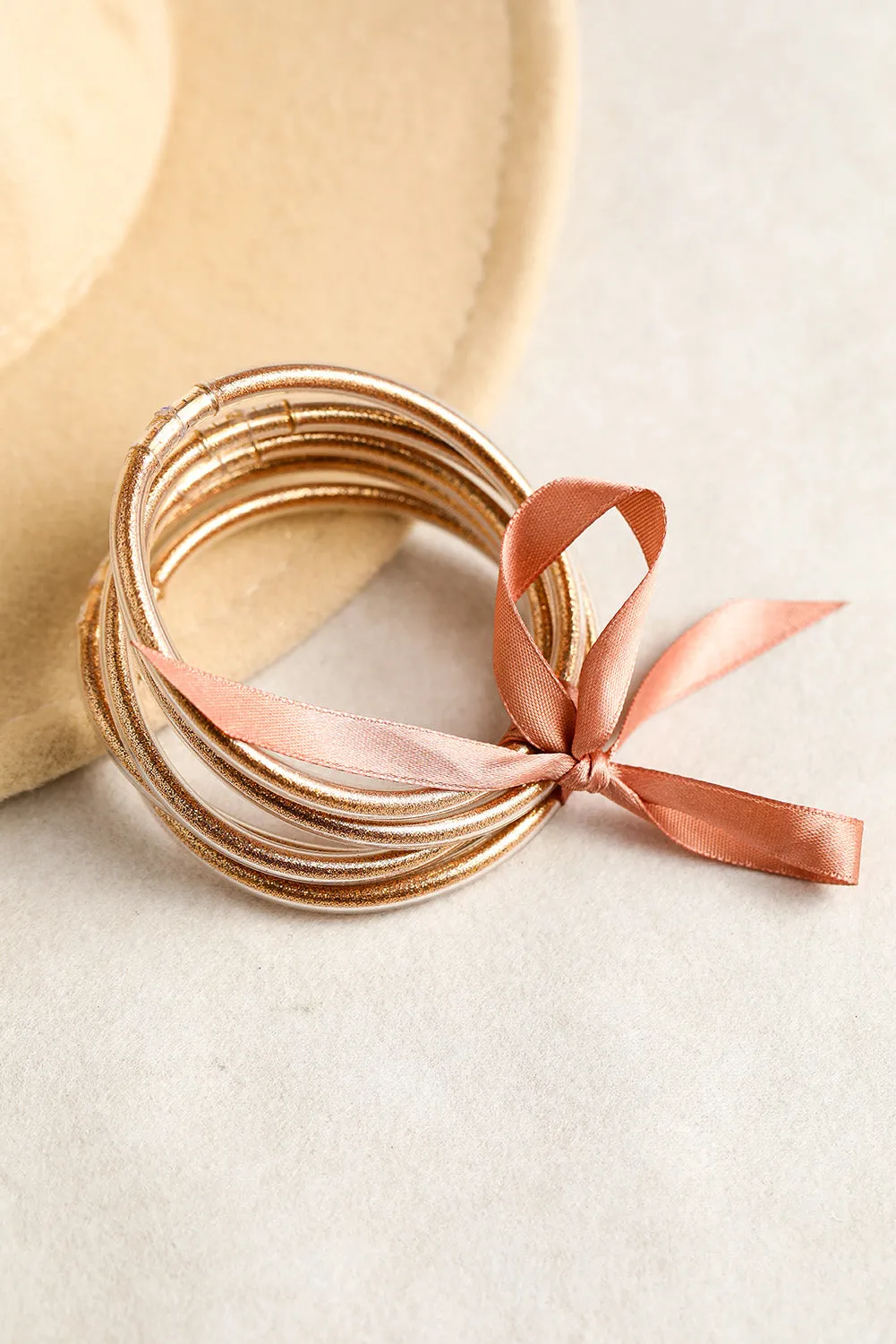 Apricot Glitter Bowknot Layered Jelly Bracelet