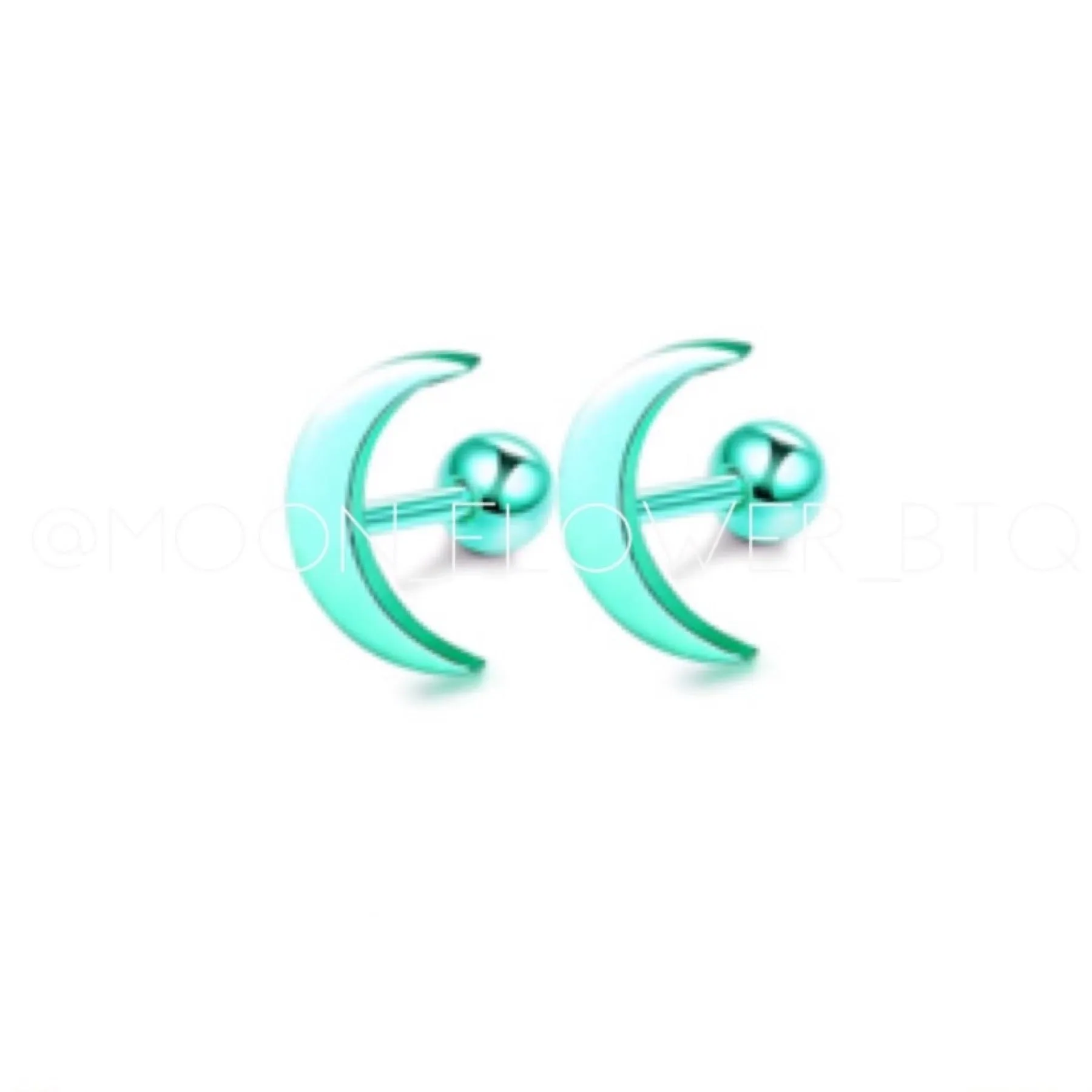 Aqua Moon Barbell Earrings