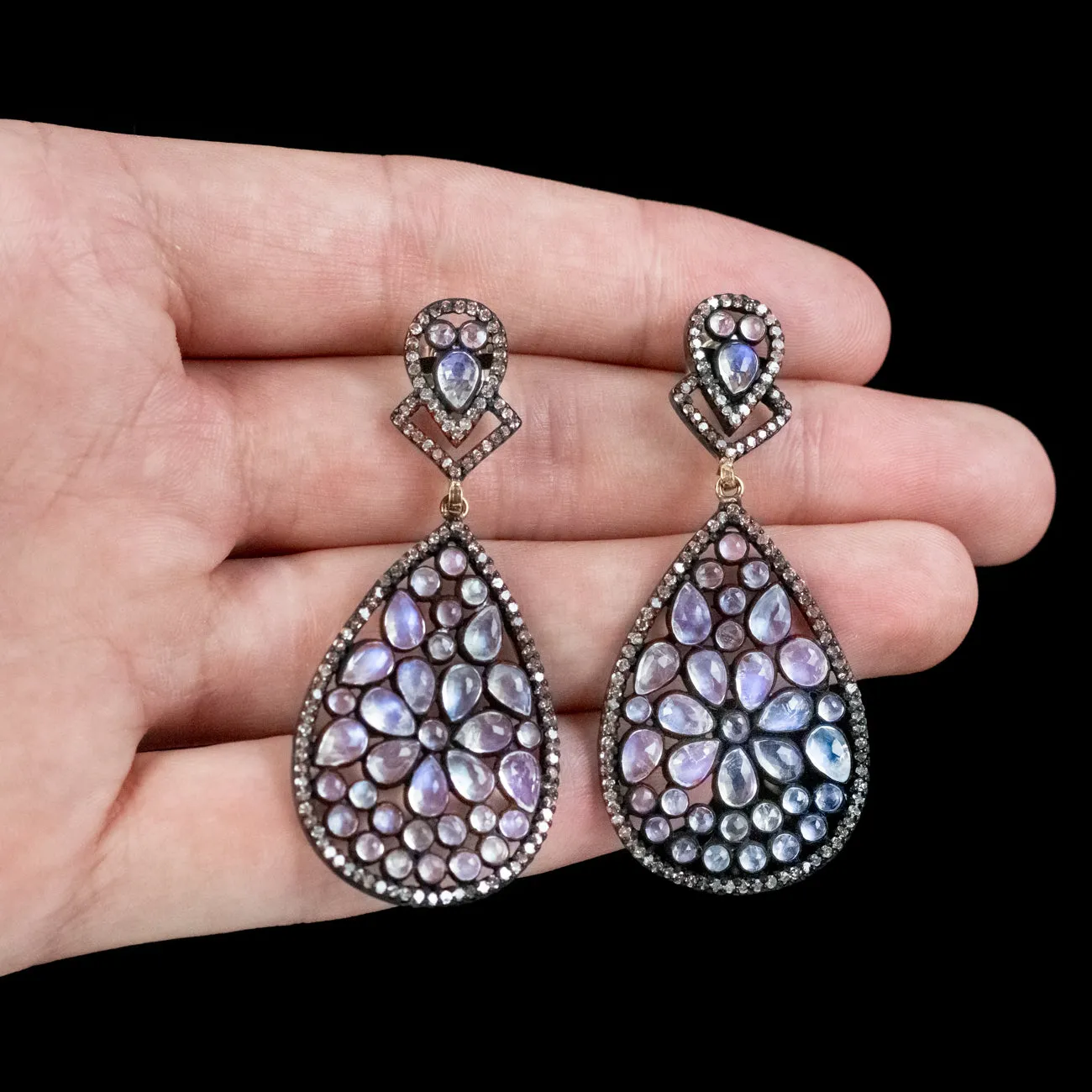 Art Deco Style Moonstone Diamond Drop Earrings