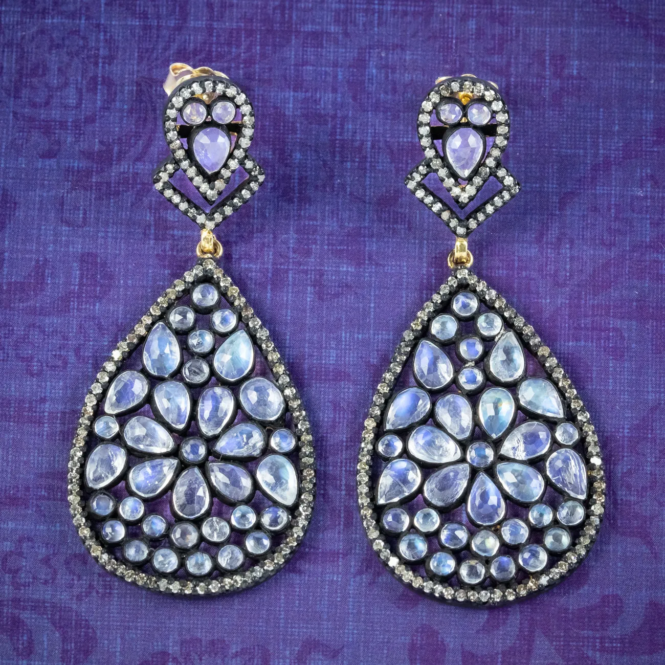 Art Deco Style Moonstone Diamond Drop Earrings