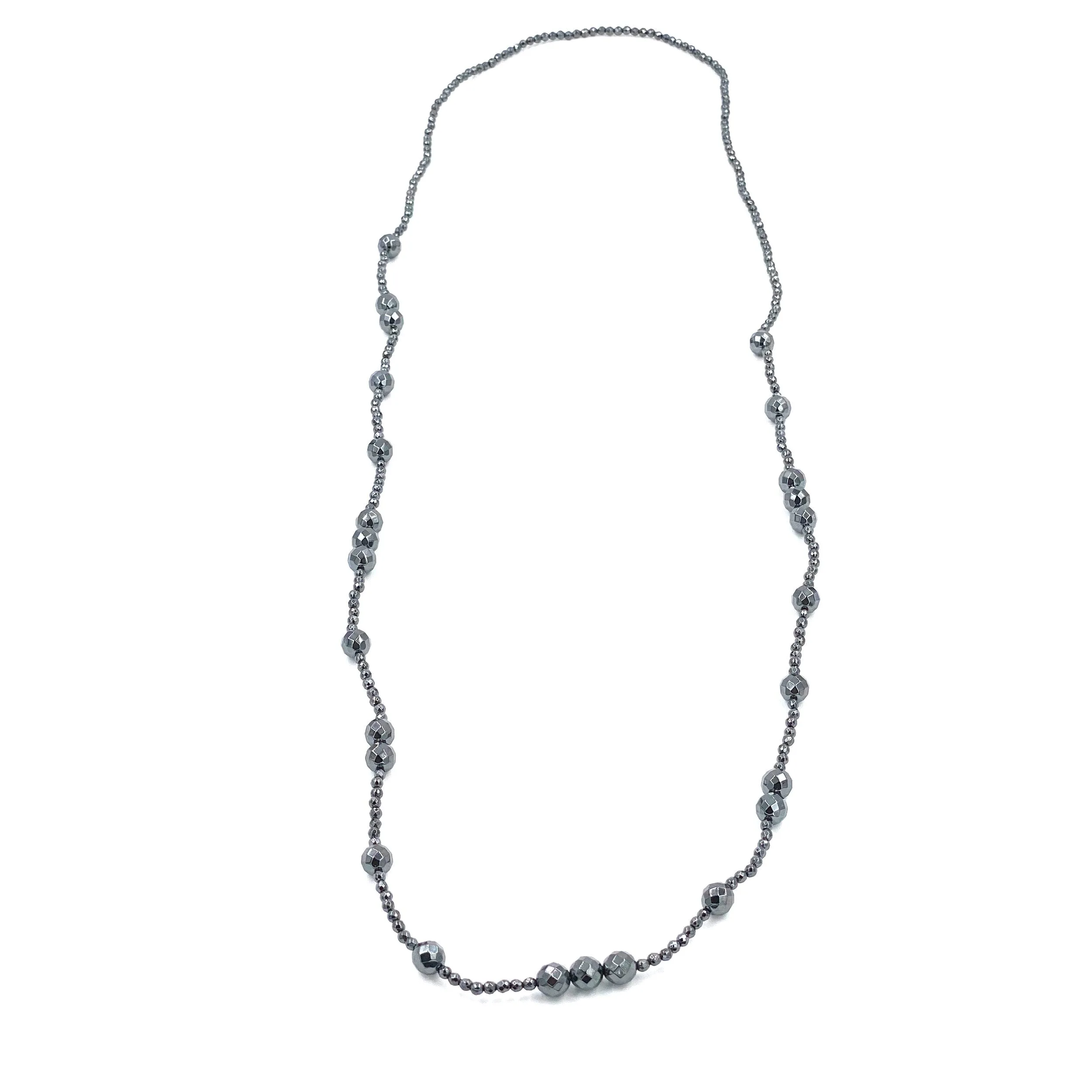 Ashley Gold Long Hematite Beaded Alternating Necklace