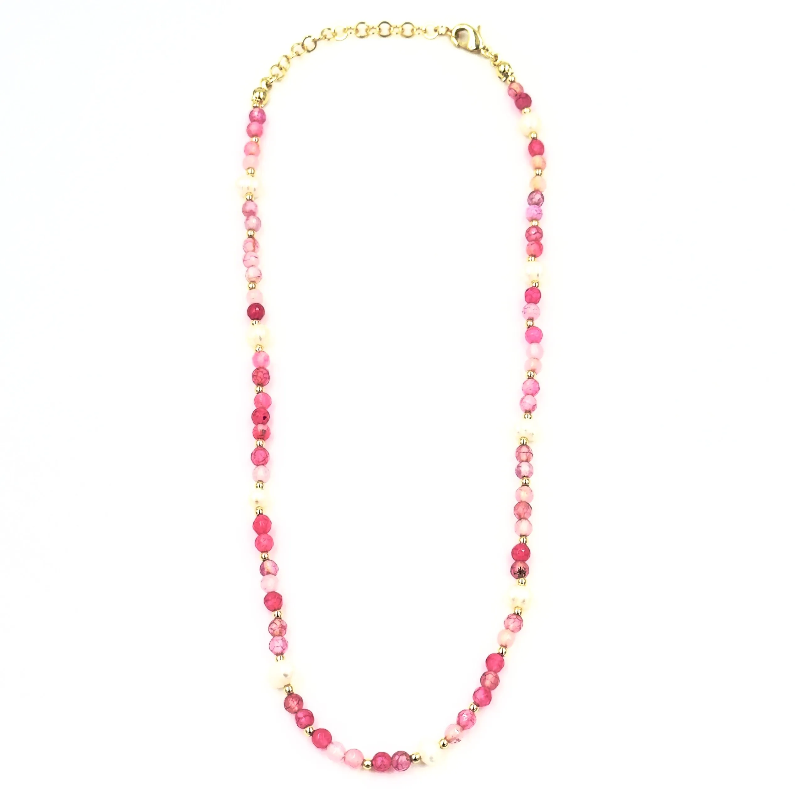 Ashley Gold Stainless Steel Gold Plated Freshwater Pearls And Semi Precious Pink Bead Beaded Necklace