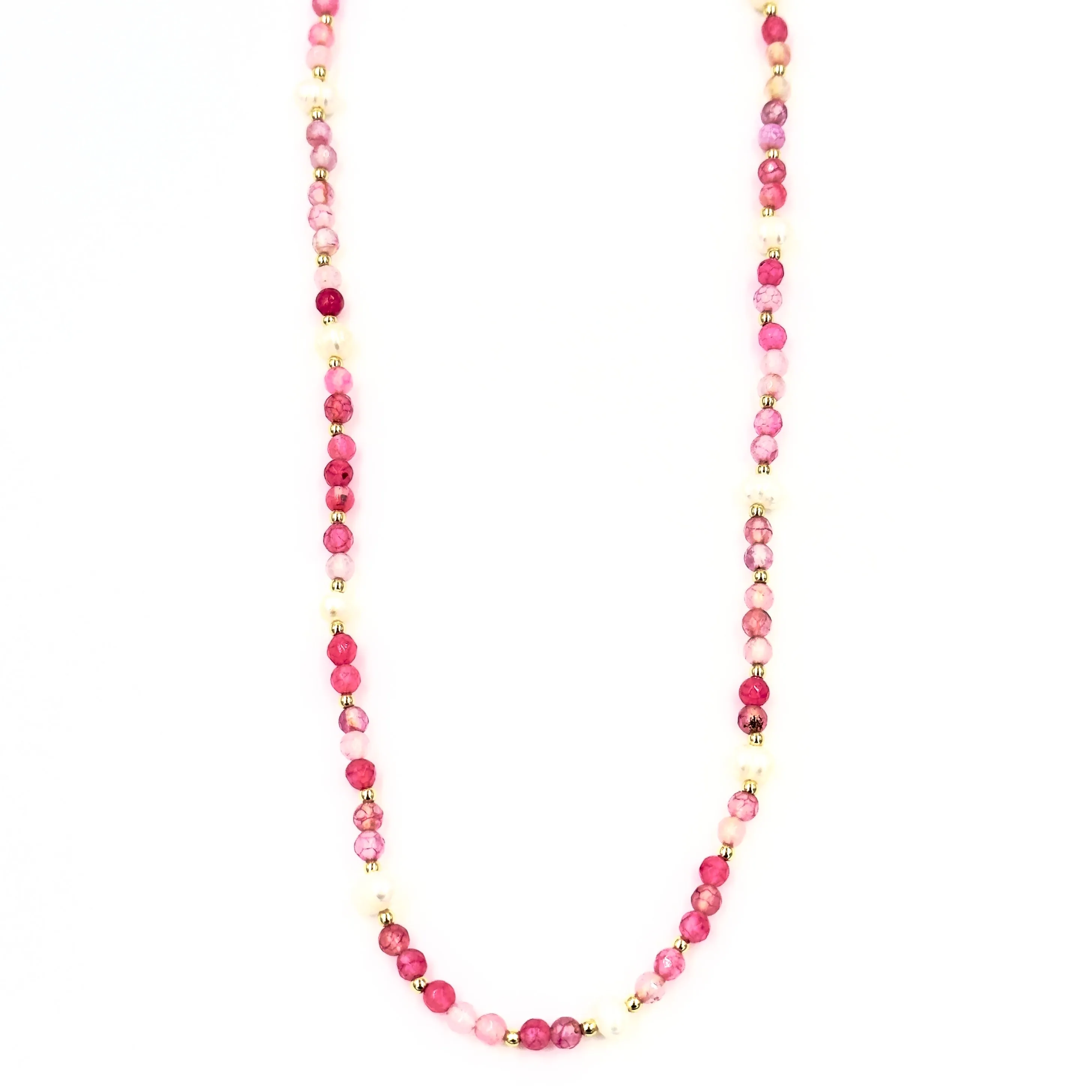 Ashley Gold Stainless Steel Gold Plated Freshwater Pearls And Semi Precious Pink Bead Beaded Necklace