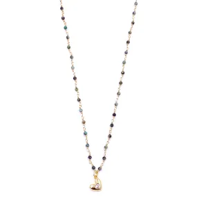 Ashley Gold Stainless Steel Gold Plated Semi Precious Blue Beads With CZ Heart Pendant Necklace