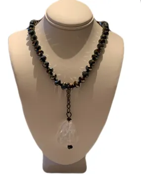 Aurora Handmade Beaded Chocker/ Necklace with a Chunky Raw White Quartz Crystal Pendant