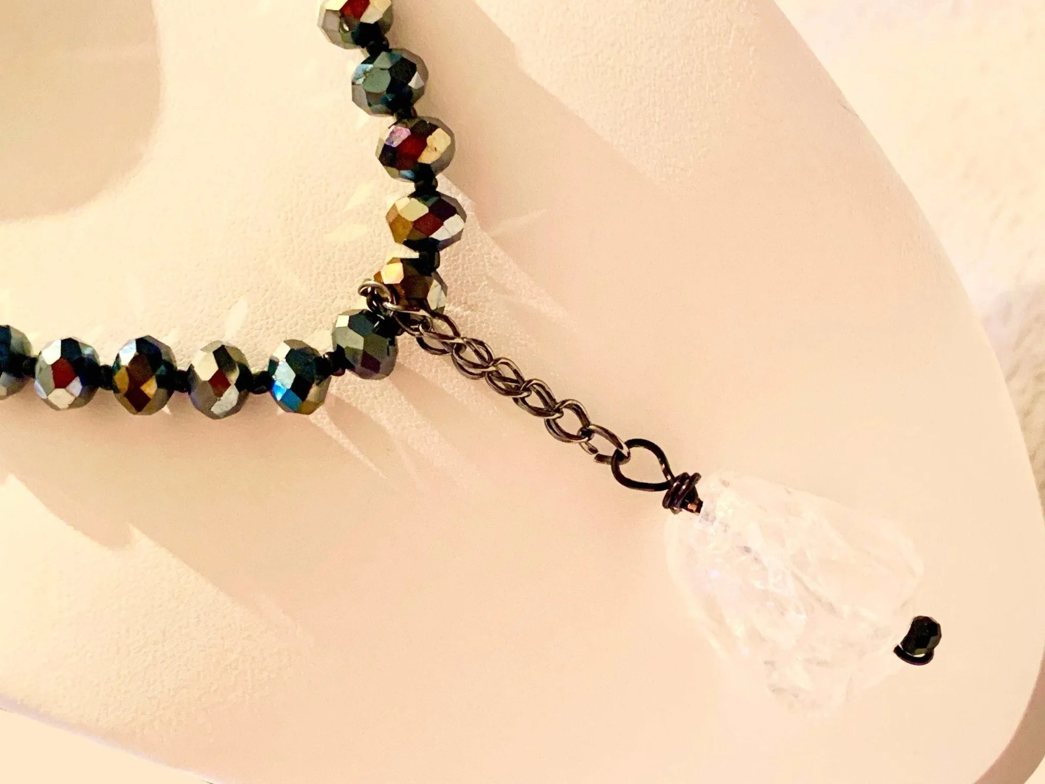 Aurora Handmade Beaded Chocker/ Necklace with a Chunky Raw White Quartz Crystal Pendant