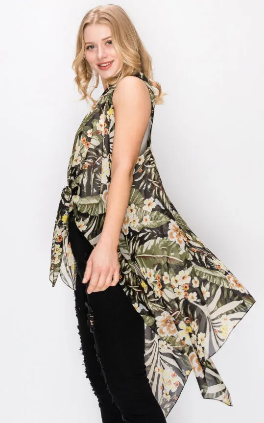 AV397 Floral Printed Scarf Long Vest