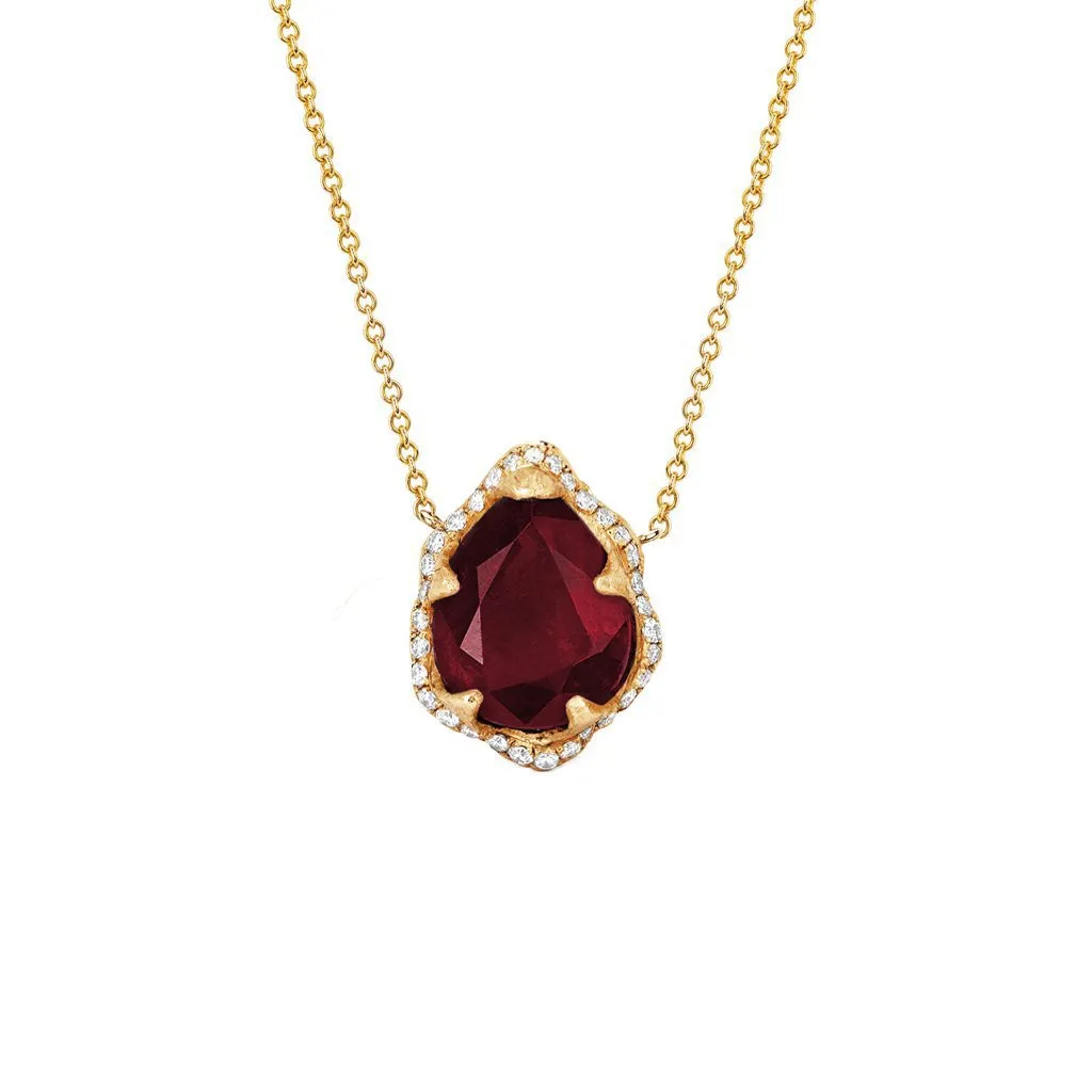 Baby Queen Water Drop Ruby Necklace with Full Pavé Diamond Halo