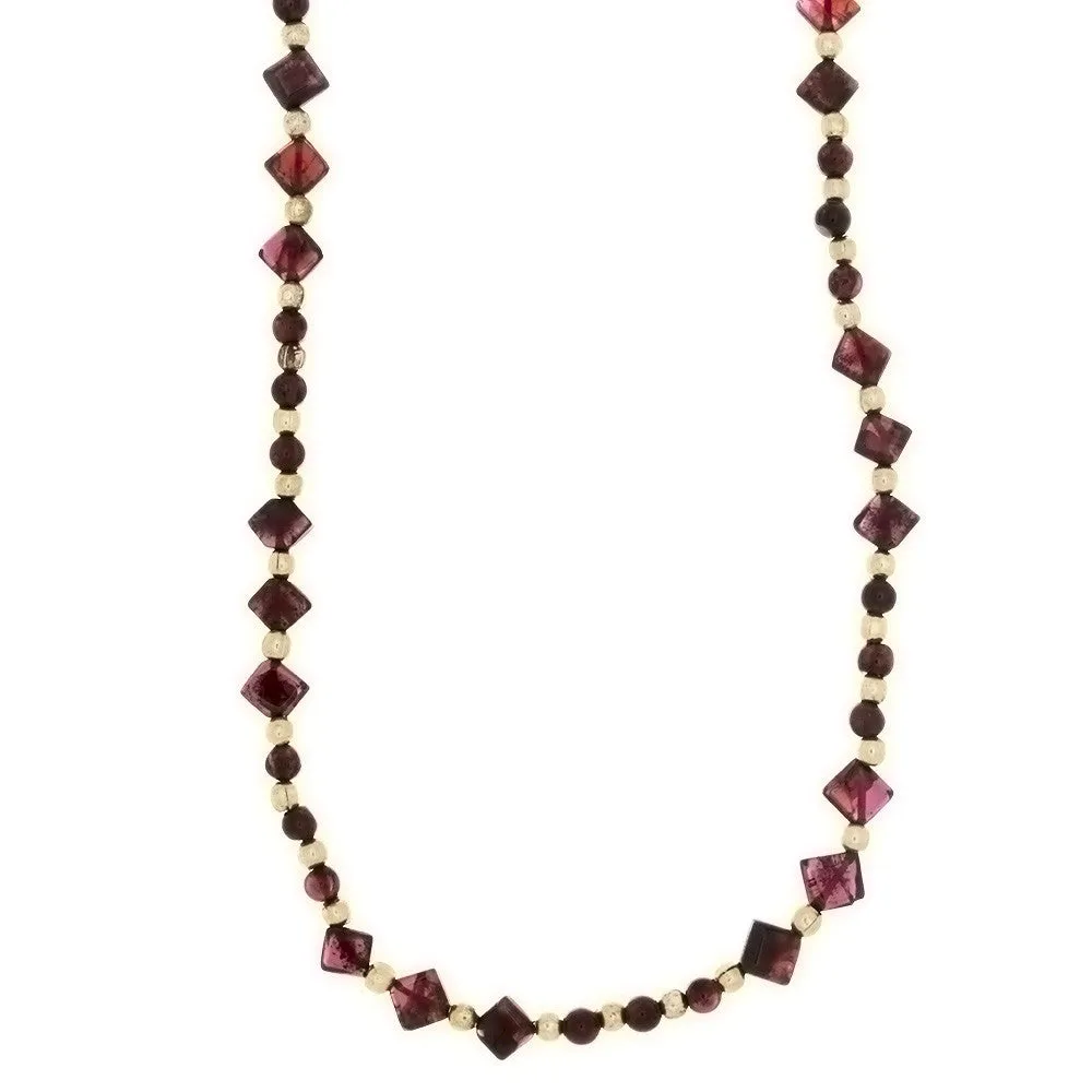 BEADED GEMSTONE GARNET DIAMOND NECKLACE