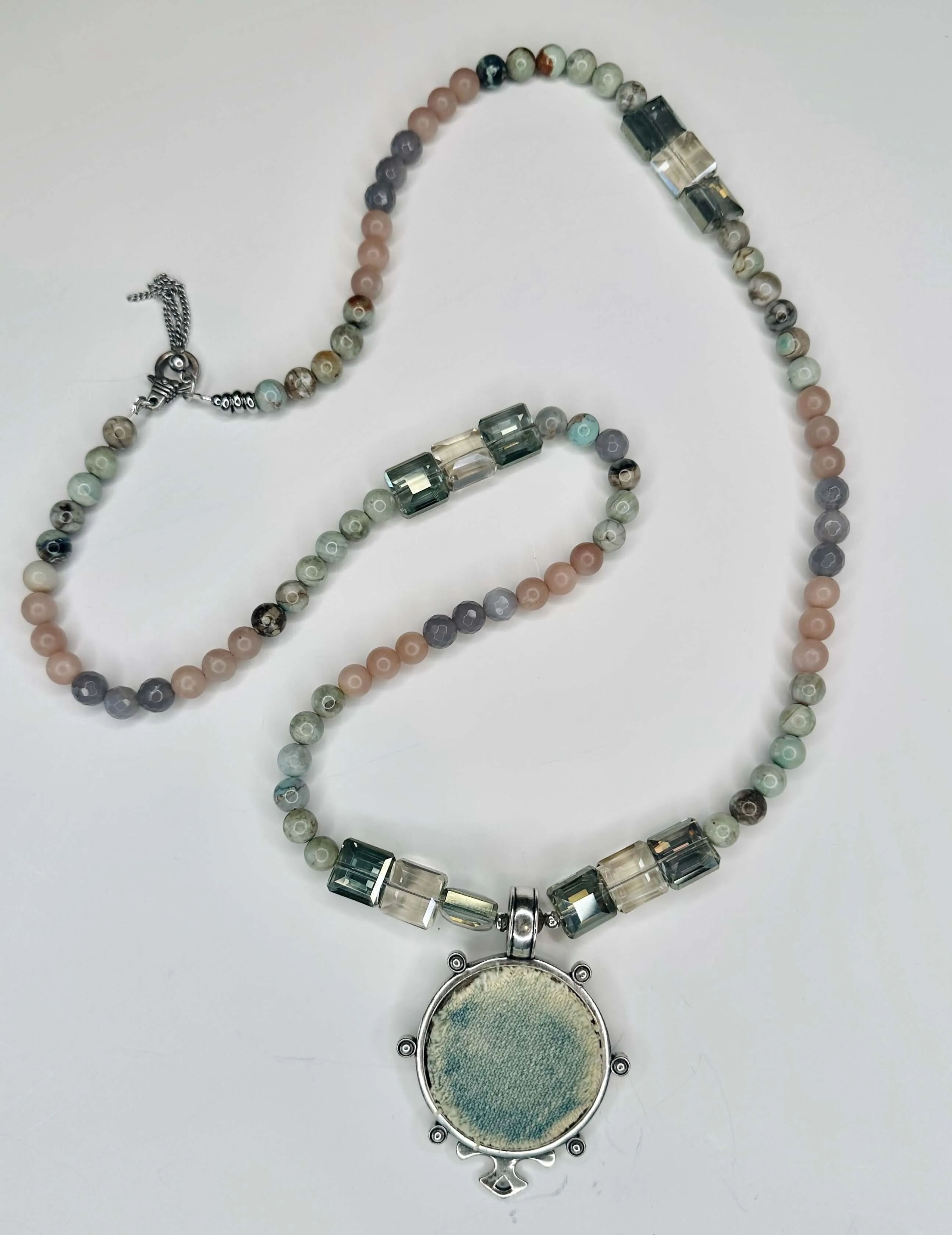 Beaded Necklace Boho Fashion Pale Blue & Green