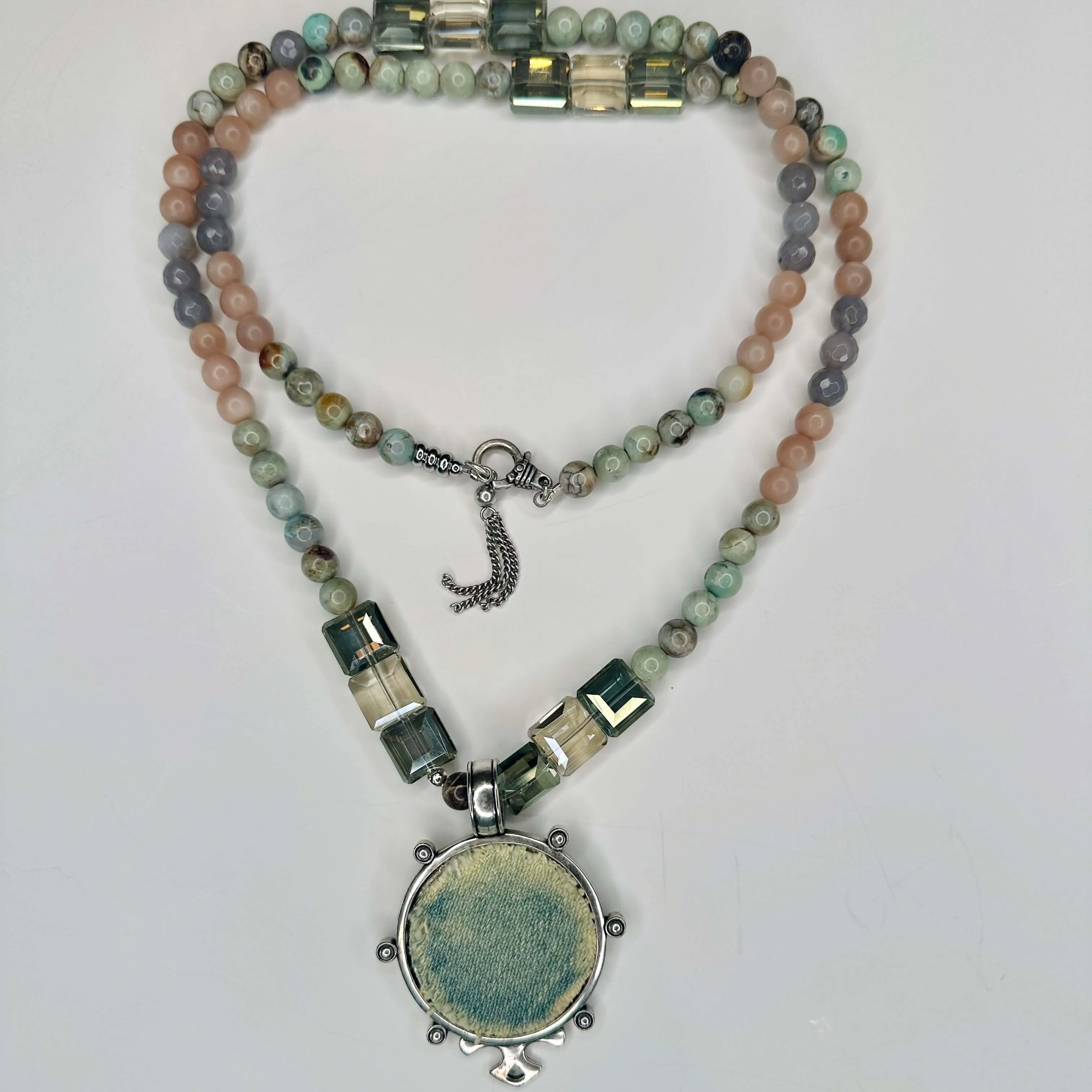 Beaded Necklace Boho Fashion Pale Blue & Green