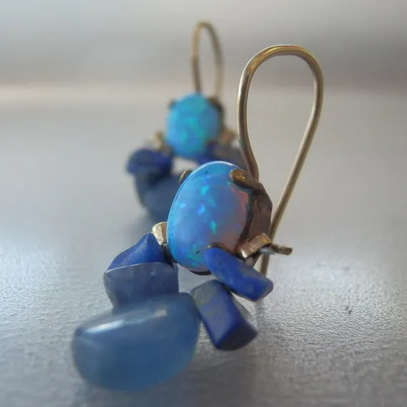 Bee Earrings with Lab Opal and Lapis in Copper